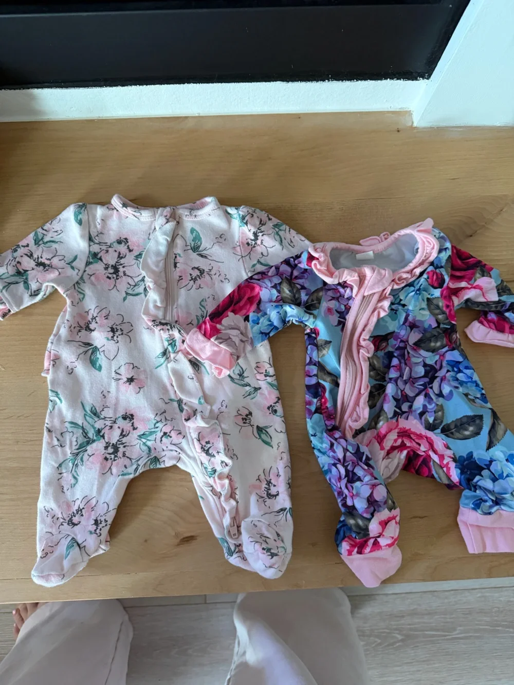 PREMIE Mixed Floral & Animal Baby Footed Sleepers - Pink, White, Purple